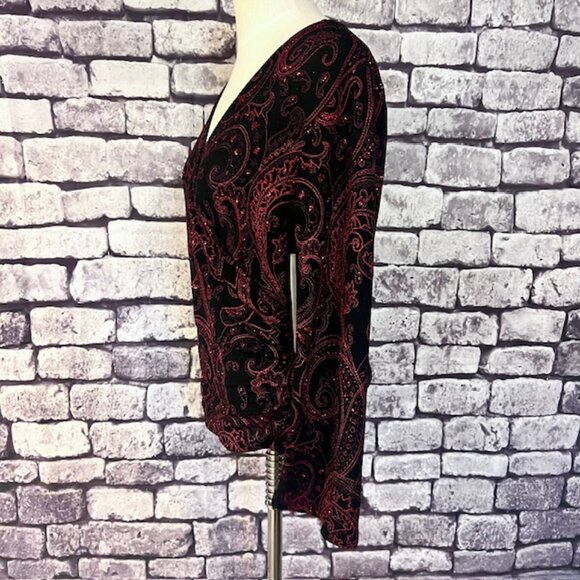 MSK Red & Black Wrap Style Top Size Large - Picture 3 of 8